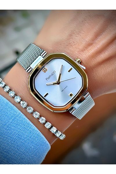 Ferrucci Women's Wristwatch Straw Cord 3 Atm Water Resistant Bracelet Design Square Watch with Gift