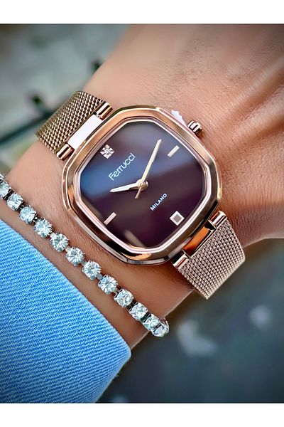 Ferrucci Women's Wristwatch Straw Cord 3 Atm Water Resistant Bracelet Design Square Watch with Gift