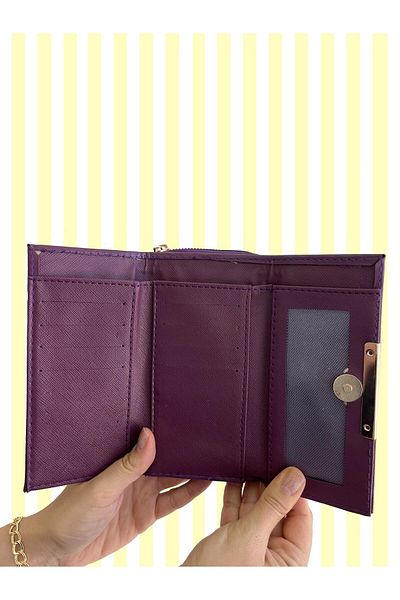 shiny ever Plum Women's Wallet with Gold Detail