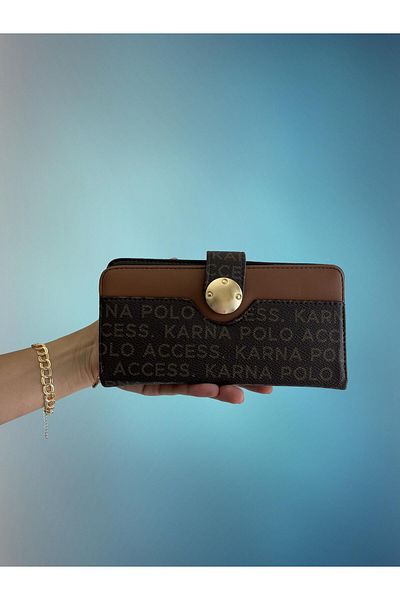 shiny ever Large Size Tan Brown Gold Women's Wallet