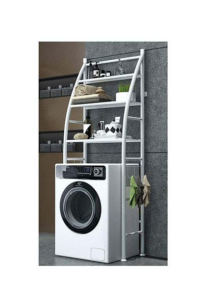 Generic 3 Tier Bathroom Laundry Washing Machine Shelf Rack Metal White 64x25x167cm