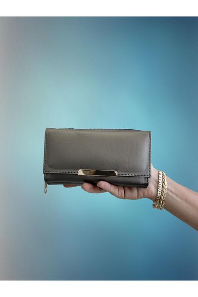 shiny ever Dark Gray Women's Wallet with Gold Detail