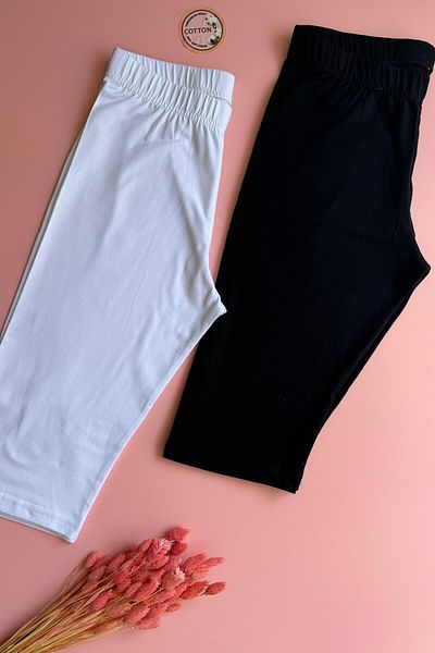 Elosia Liri Tone. |   3-Piece Above Knee Cotton Black, White and Gray Color Women's Leggings-Shorts