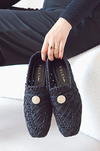 POLKA STORE Basic Mesh Knitted Square Toe Women's Loafer Slipon Ballet Shoes