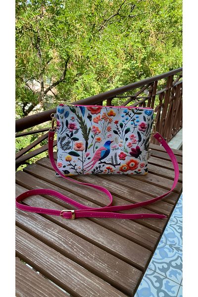 TALKING DREAMS Medium Size Clutch with Fuchsia Embroidery Look