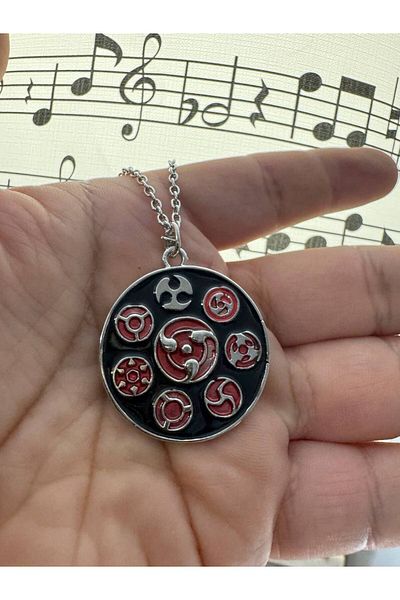 Herşey Nota Naruto Akatsuki Red Sharingan Necklace – Unisex Jewelry with Madara, Itachi, Sasuke Figures and 60 cm Chain