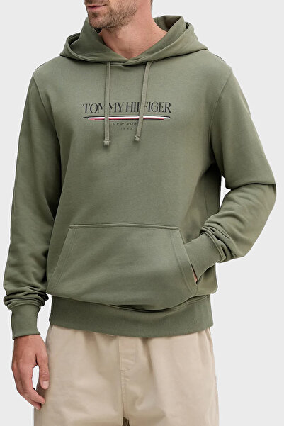 Tommy Hilfiger Logolu % 100 Pamuk Relaxed Fit Kapüşonlu Kanguru Cepli Sweat E...