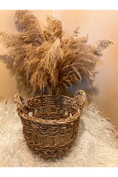 Paganca Small Size Handled Perforated Wicker Basket / Organizer / Flower Pot