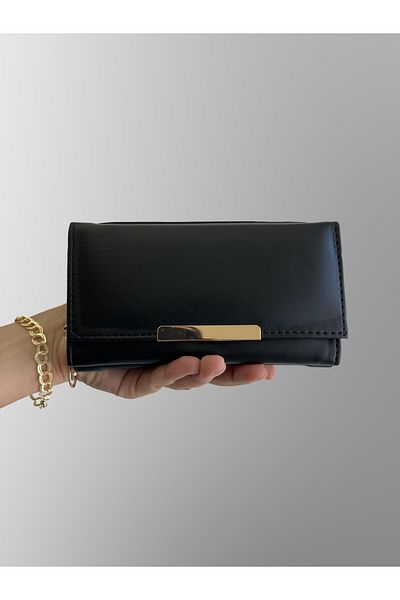 shiny ever Black Women's Wallet with Gold Detail