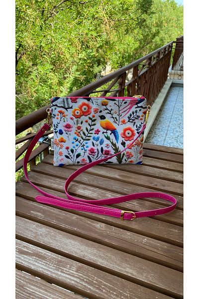 TALKING DREAMS Medium Size Clutch with Fuchsia Embroidery Look