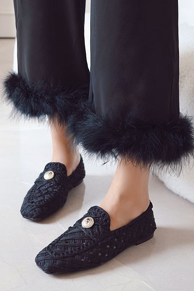 POLKA STORE Basic Mesh Knitted Square Toe Women's Loafer Slipon Ballet Shoes