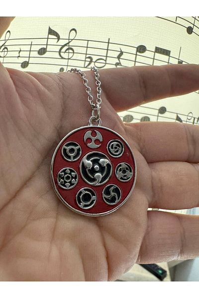 Herşey Nota Sasuke Uchiha Sharingan Necklace – Red Cosplay Unisex Metal Jewelry with 60cm Chain