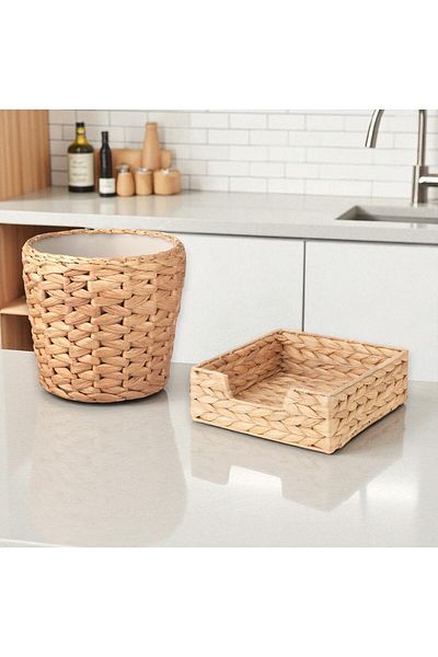 IKEA Water Hyacinth 12 cm Flower Pot and 18X18 cm Napkin Holder 2-Piece Table Top Decorative Set
