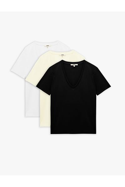 Koton Cotton 3-Pack Short Sleeve V Neck T-Shirt Set