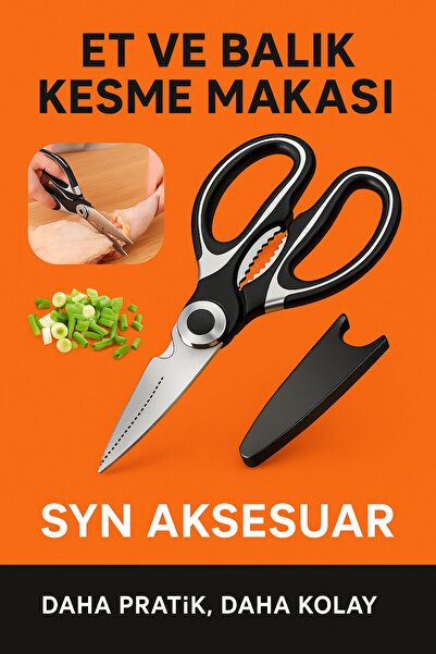 SYN AKSESUAR Paslanmaz Çelik Et ve Balık Kesme Makası, Çok Amaçlı Kaymaz Sapl...