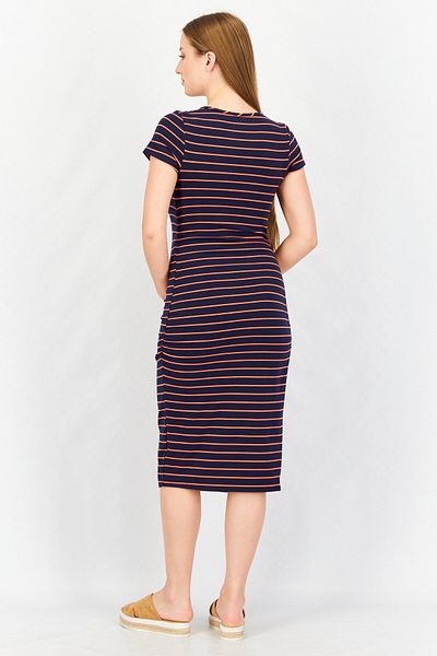 Isabel Maternity Maternity Stripe Mini Dress, Navy Blue/Coral