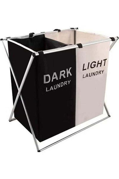 Generic DIDA Laundry Cloth Hamper Sorter Basket Black/White 60×60×39cm