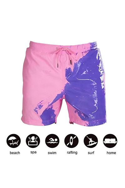 Generic Men's Swimming Shorts Change Color When Exposed To Water, Large Size, Quick-drying For Beach Sports