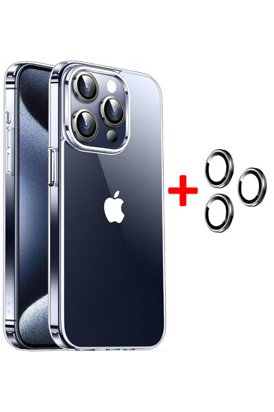 CEPSTOK iPhone 15 Pro Max Kılıf Şeffaf Kenarları Silikon Lens Koruyuculu Kapak