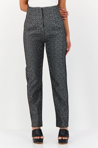 Koton Melis Agazat x Women Regular Fit Metallic Straight Leg Pants, Heather Black