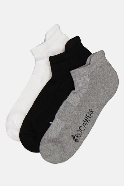 Rocawear Men 3 Pairs Brand Logo Ankle Socks, Multicolor