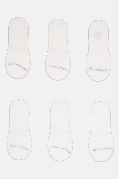 Ben Sherman Men 6 Pairs Brand Logo Silicone Heel Grip Socks, White