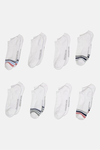 Ben Sherman Men 8 Pairs Brand Logo Ankle Cut Socks, White