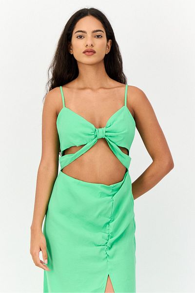 Koton Women Solid Cutout Midi Dress, Green