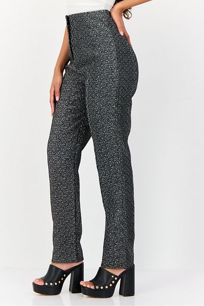 Koton Melis Agazat x Women Regular Fit Metallic Straight Leg Pants, Heather Black