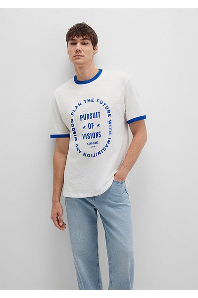 Mavi Λεπτομερές λευκό μπλουζάκι με Piping Loose Fit / Loose Comfortable Cut 0612954-70057