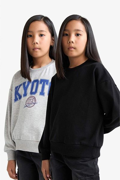 DeFacto Girl's Relax Fit Crew Neck Printed 2-Piece Sweatshirt E6473A825Au