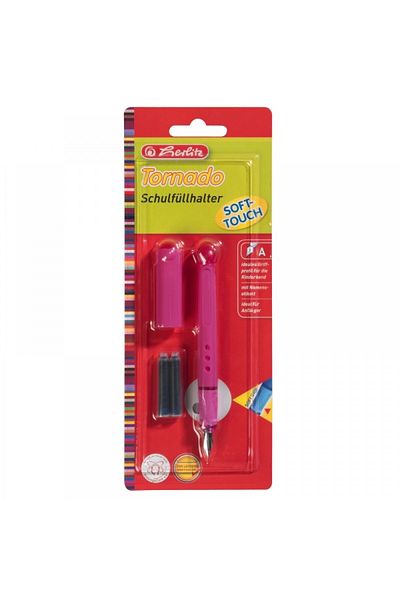 Herlitz Tornado Fountain Pen A, Material Plastic, Rubber Grip, Color Pink, Standard Cartridge Filling