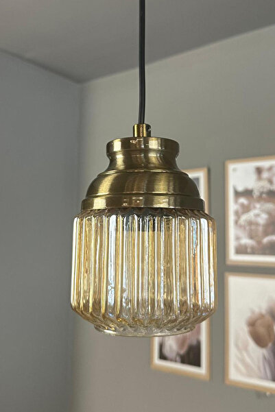 Bamyum Jerno Cam Bal Rengi Tekli Avize Kum Saati Başlık Retro Sarkıt Lamba Salon Aydınlatma