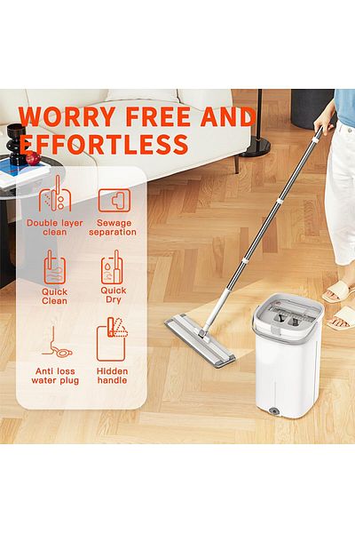 COOYA Mop and Bucket with Wringer Set 2-Chamber Design Separates Dirty and Clean Water for Home Floor