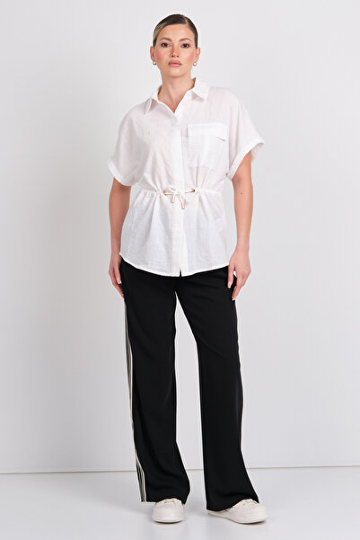 ONLY Women's Onlemia Waist Tie Short Sleeve Shirt 15352615 White