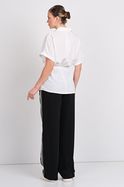 ONLY Women's Onlemia Waist Tie Short Sleeve Shirt 15352615 White