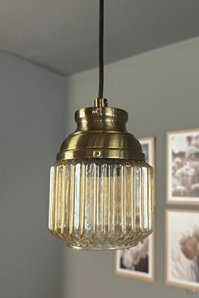 Bamyum Jerno Cam Bal Rengi Tekli Avize Kum Saati Başlık Retro Sarkıt Lamba Salon Aydınlatma