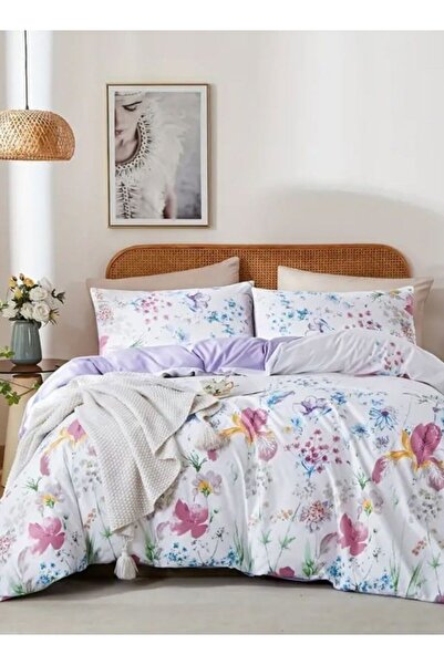 LUNA HOME طقم سرير بحجم كوين يتميز بتصميم زهور جميل باللونين الأرجواني والورد...