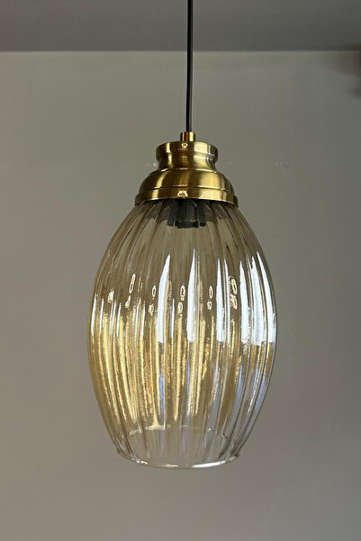 Bamyum Yolza Cam Bal Rengi Tekli Avize Kum Saati Başlık Retro Sarkıt Lamba Salon Aydınlatma