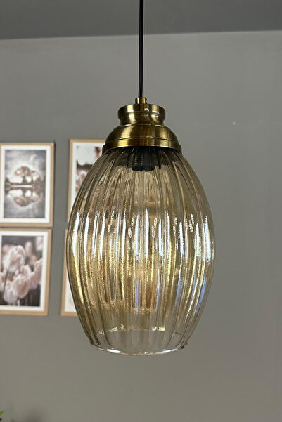 Bamyum Yolza Cam Bal Rengi Tekli Avize Kum Saati Başlık Retro Sarkıt Lamba Salon Aydınlatma