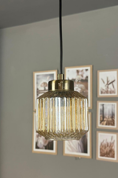 Bamyum Jerno Cam Bal Rengi Tekli Avize Plafonyer Rozans Başlık Retro Sarkıt Lamba Salon Aydınlatma