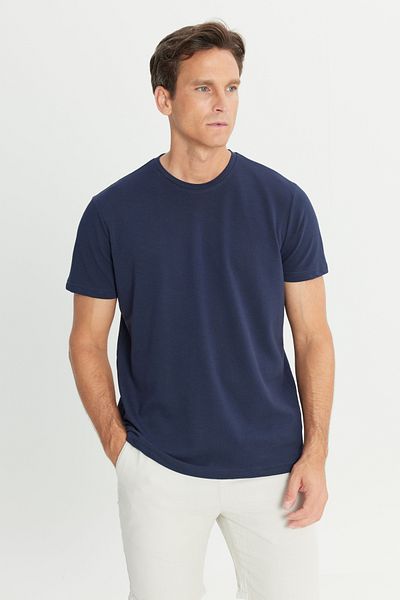AC&Co / Altınyıldız Classics Ανδρικό μπλουζάκι με λαιμόκοψη με λεπτή εφαρμογή από βαμβακερό Navy Blue