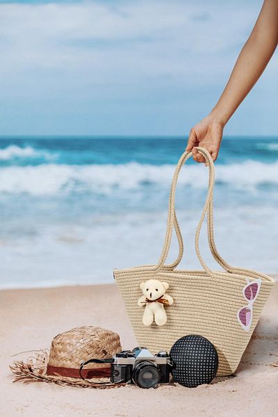 ALAS Straw Shoulder Bag Teddy Bear Cream Beach Bag