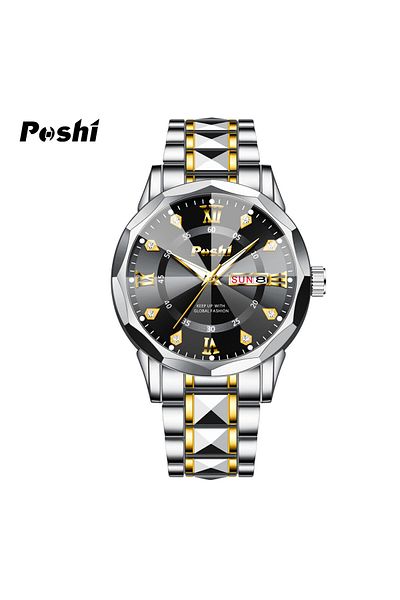 Choice black POSHI Men's Watch Date Week Fashion Watch Men Original Waterproof Non-mechanical Luminous Dual