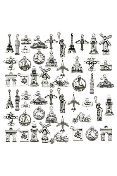 Choice Mix-50pcs Random 17/20/50pcs Global Travel Charms Alloy Landmark Building Pendants for DIY Bracelet
