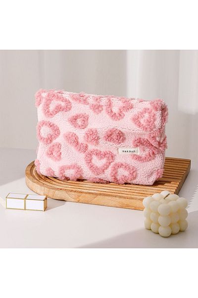 Choice L Plush Cute Pink Love Makeup Bag Portable Skincare Product Lipstick Storage Bag Hand-held Inner Ba.