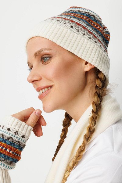 Desen Triko Women's Jacquard Wool Beret Bone