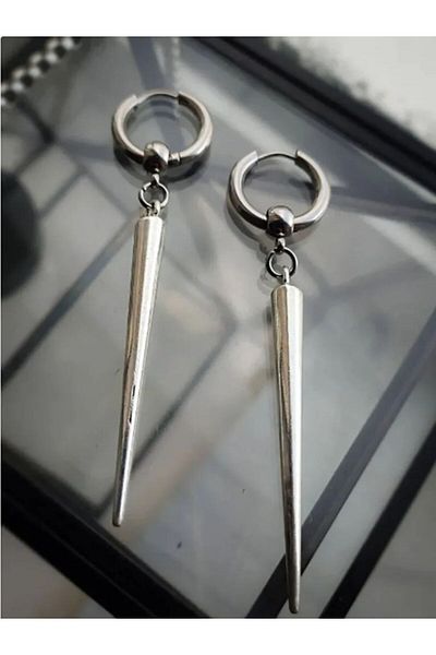 Choice Steel color spike huggie hoop earrings, large spike, gothic earrings, punk, emo, alternative, women'