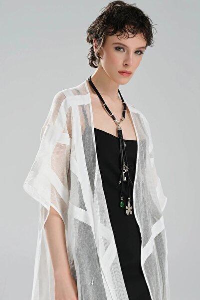 tw3 Жіночий довгий жилет з сітчастою тканиною та стрічковими деталями