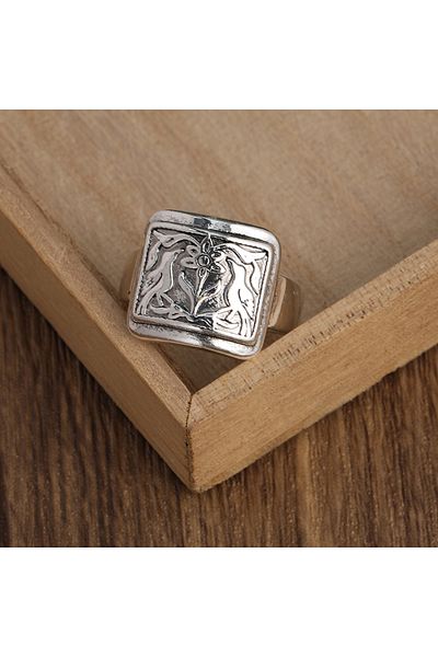 Choice Silvery 10 Gothic Vintage Flower Bird Pattern Band Ring Bohemian Personality Creative Ring Party Jew